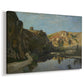 Canvas art print featuring a natural landscape with water and elevated rock formations, displayed at an angle