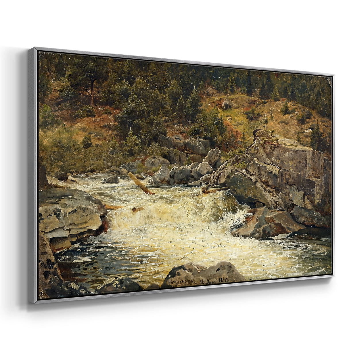 Waterfall in Hallingdal, 1848 - Floater Framed Canvas Print