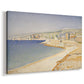 Canvas art print featuring a seaside scene with pier, displayed at an angle