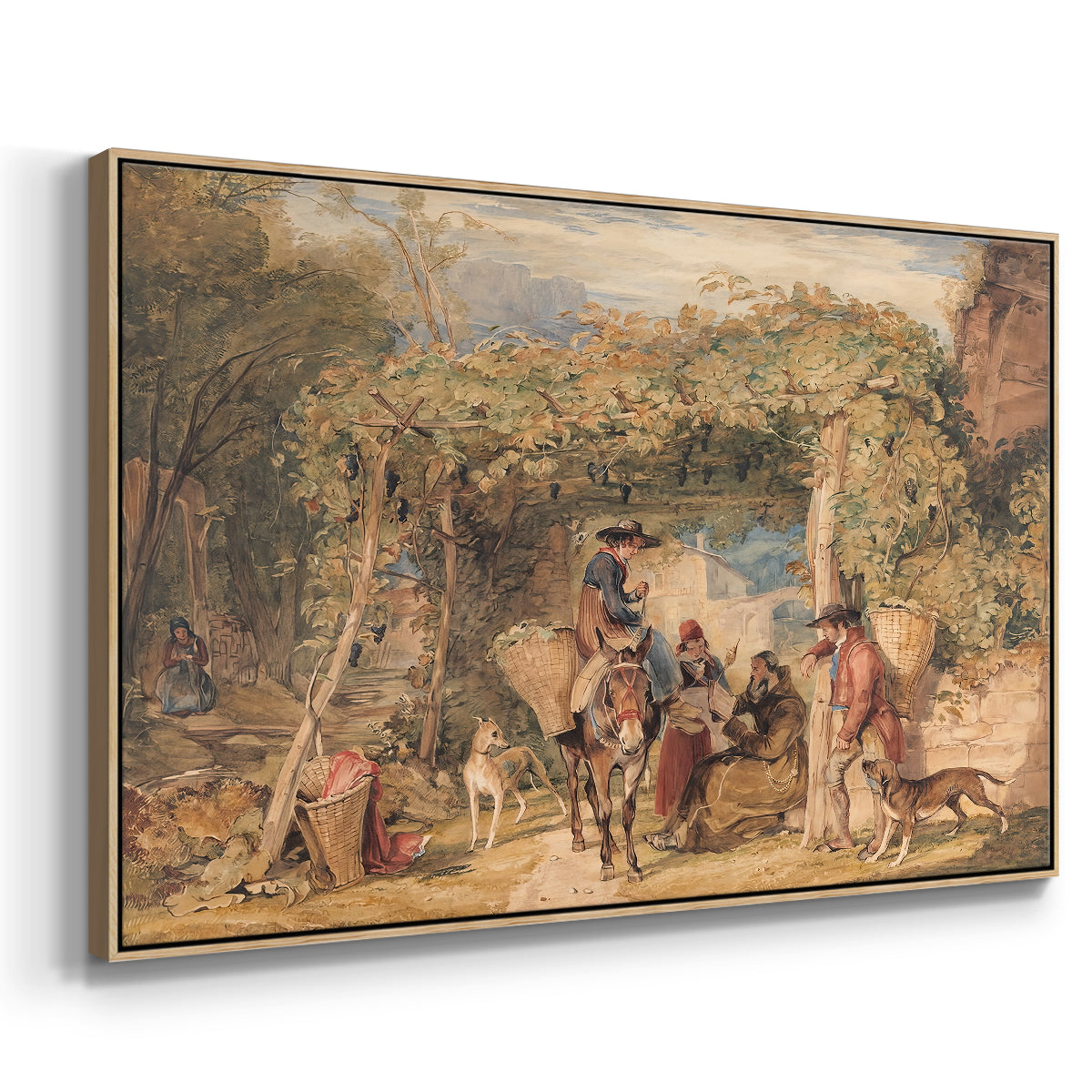 Figures and Animals in a Vineyard, c. 1829 - Floater Framed Canvas Print