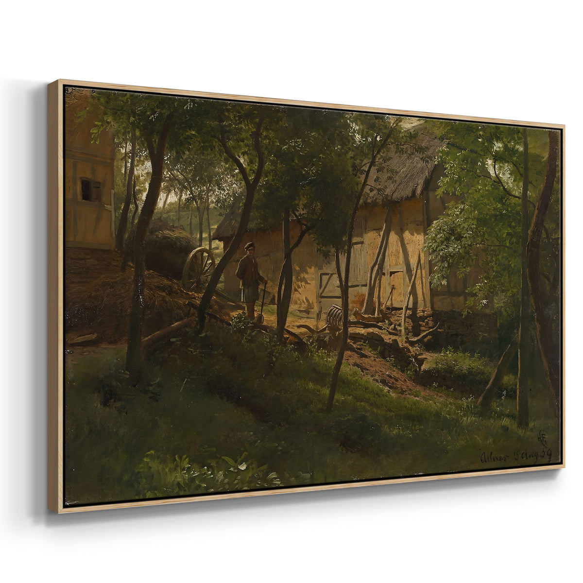 German Farm, 1859 - Floater Framed Canvas Print