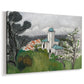 Canvas art print featuring an expressive view of a villa in a lush outdoor setting, displayed at an angle
