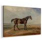 Canvas art print featuring a detailed horse portrait with estuary visible in background, displayed at an angle