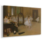 Canvas art print featuring a rehearsal scene with ballerinas in tutus arranged in studio, displayed at an angle
