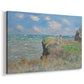Canvas art print featuring an impressionist seaside landscape with people strolling above water, displayed at an angle