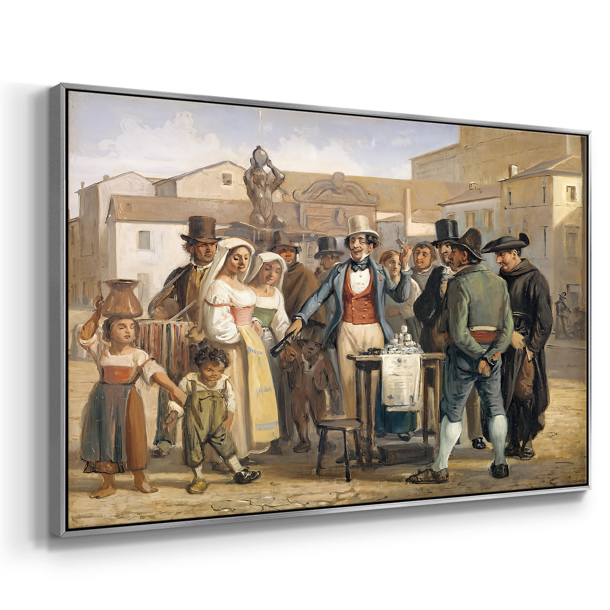 A Charlatan Selling Blacking in the Piazza Barberini in Rome, c. 1840-1849 - Floater Framed Canvas Print