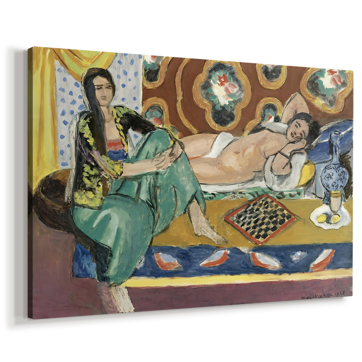 Canvas art print featuring a decorative interior scene with women playing a board game, displayed at an angle