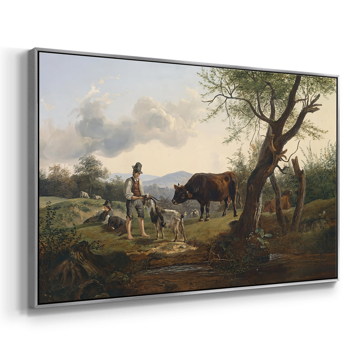 Shepherd with Billy Goat, c. 1830 - Floater Framed Canvas Print