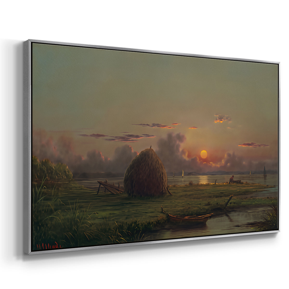 Haystack at Sunset, 1880 - Floater Framed Canvas Print