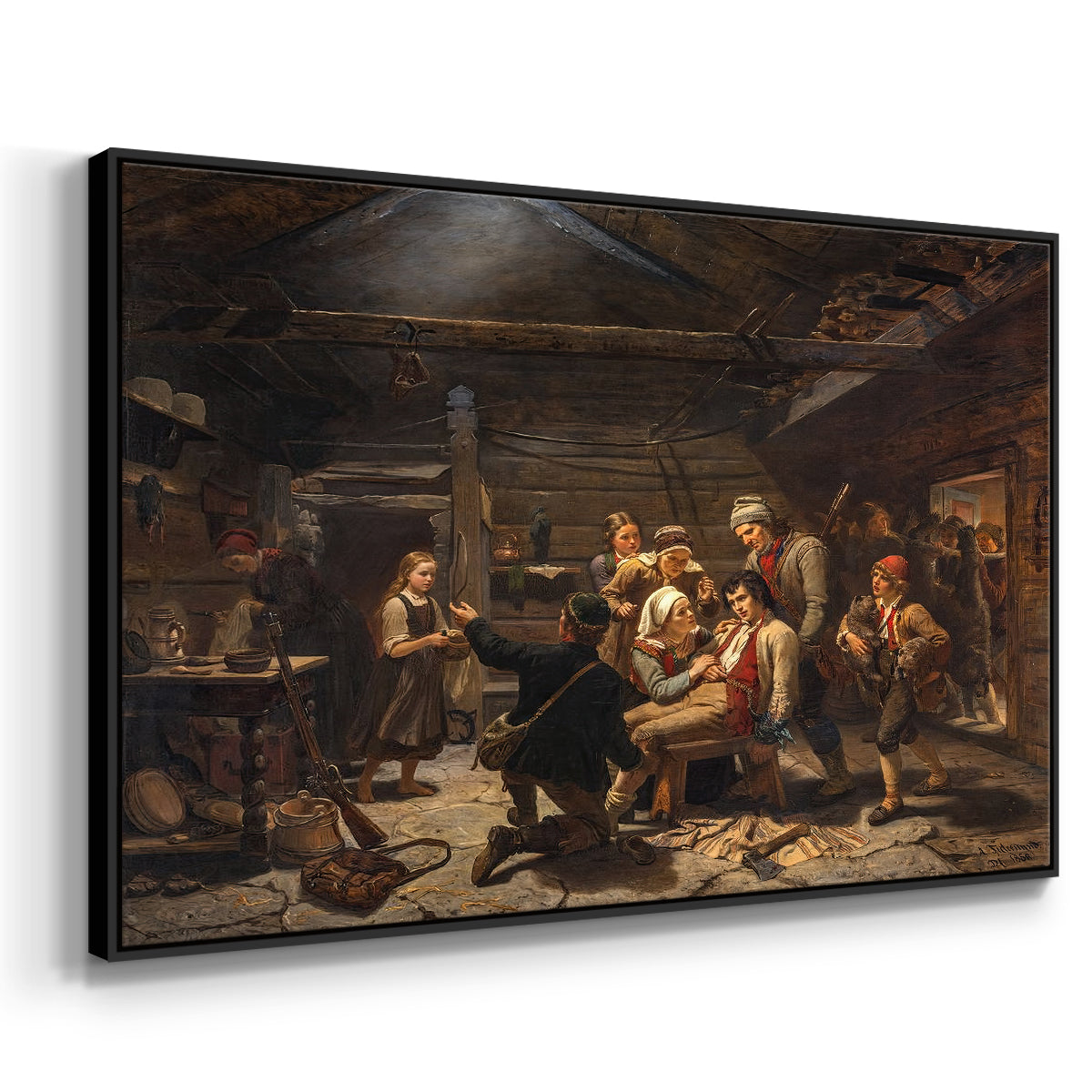 The Return of the Bear Hunter, 1856 - Floater Framed Canvas Print