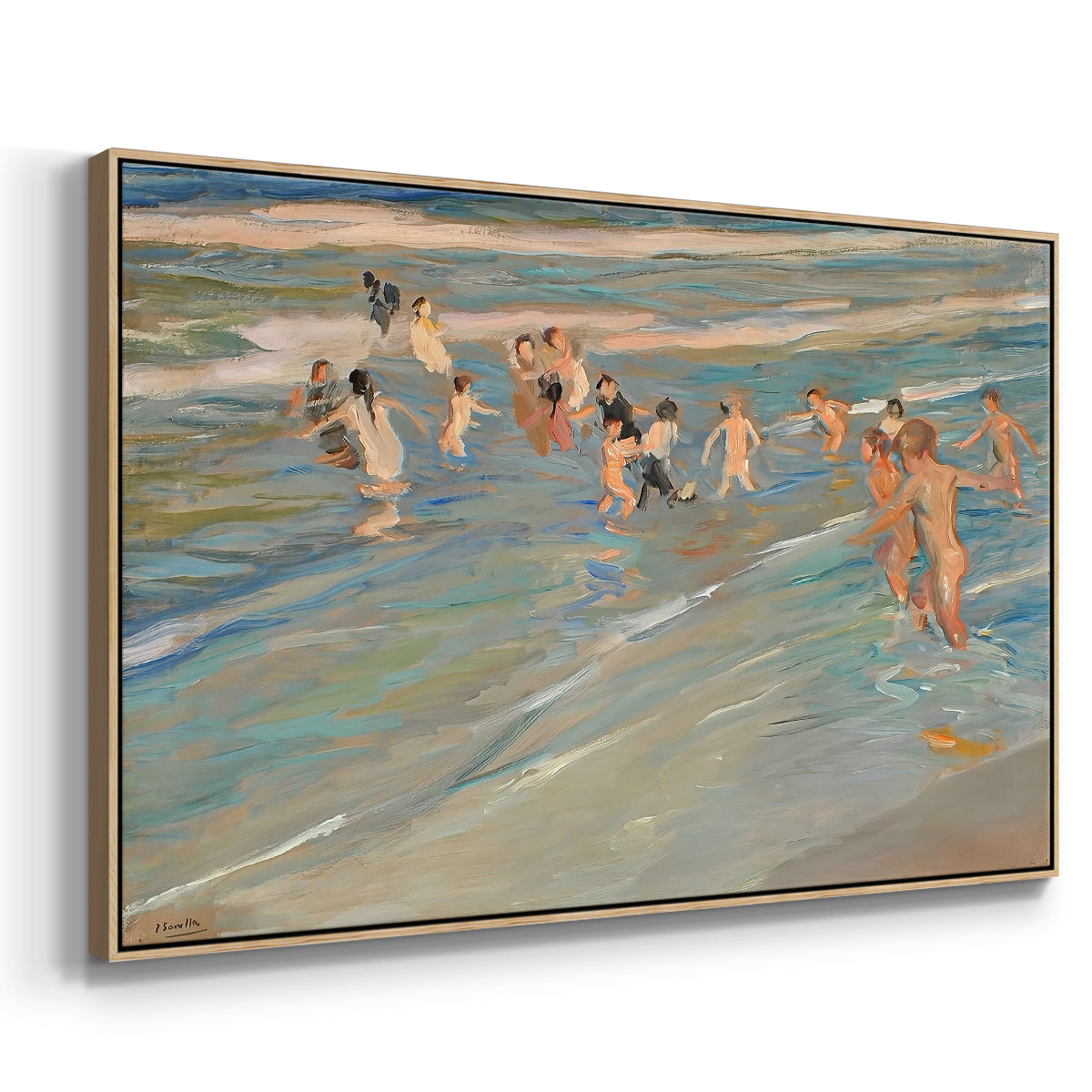 Children Playing on the Beach in Valencia, c. 1908 - Floater Framed Canvas Print
