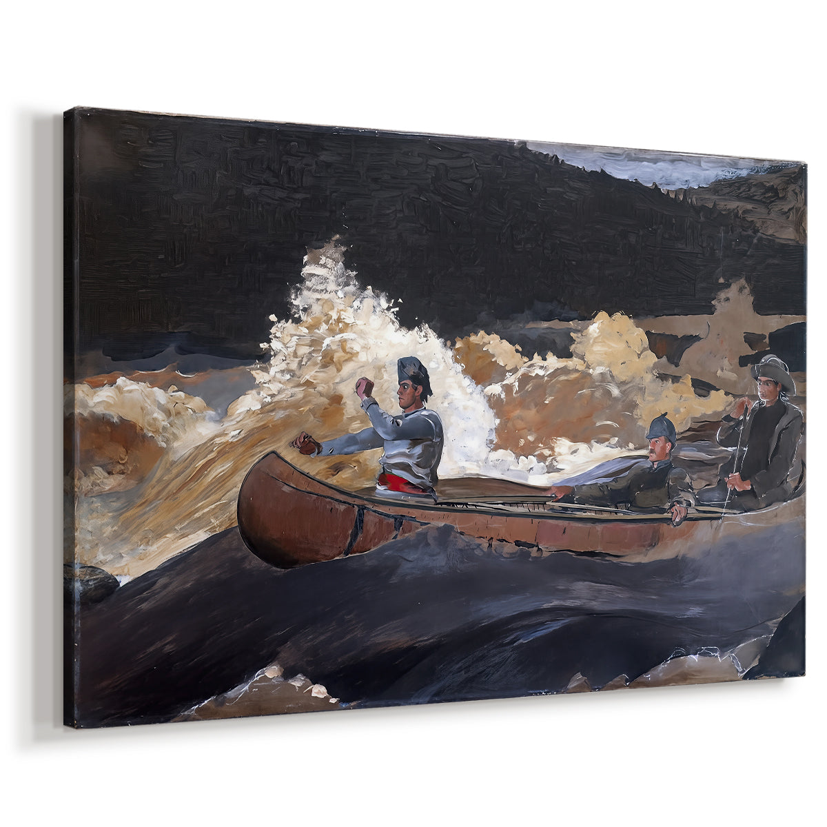Canvas art print featuring an action scene with vessel moving through rushing water, displayed at an angle