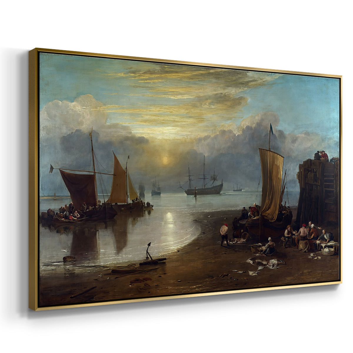 Sun Rising through Vapour: Fishermen Cleaning and Selling Fish, c. 1807 - Floater Framed Canvas Print