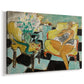 Canvas art print featuring an expressive portrait of a seated female figure with floral detail, displayed at an angle