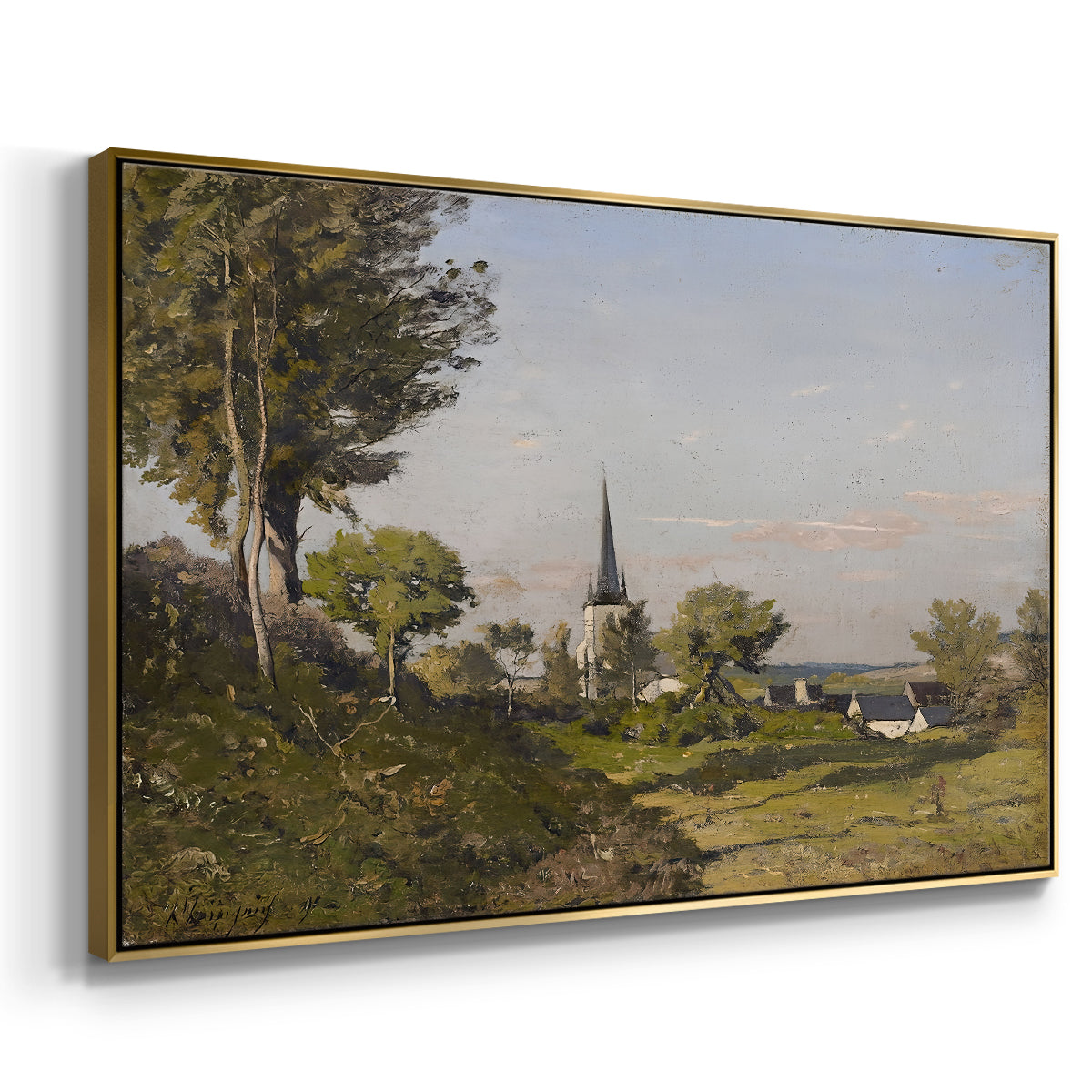 Village Landscape with Church, 1891 - Floater Framed Canvas Print