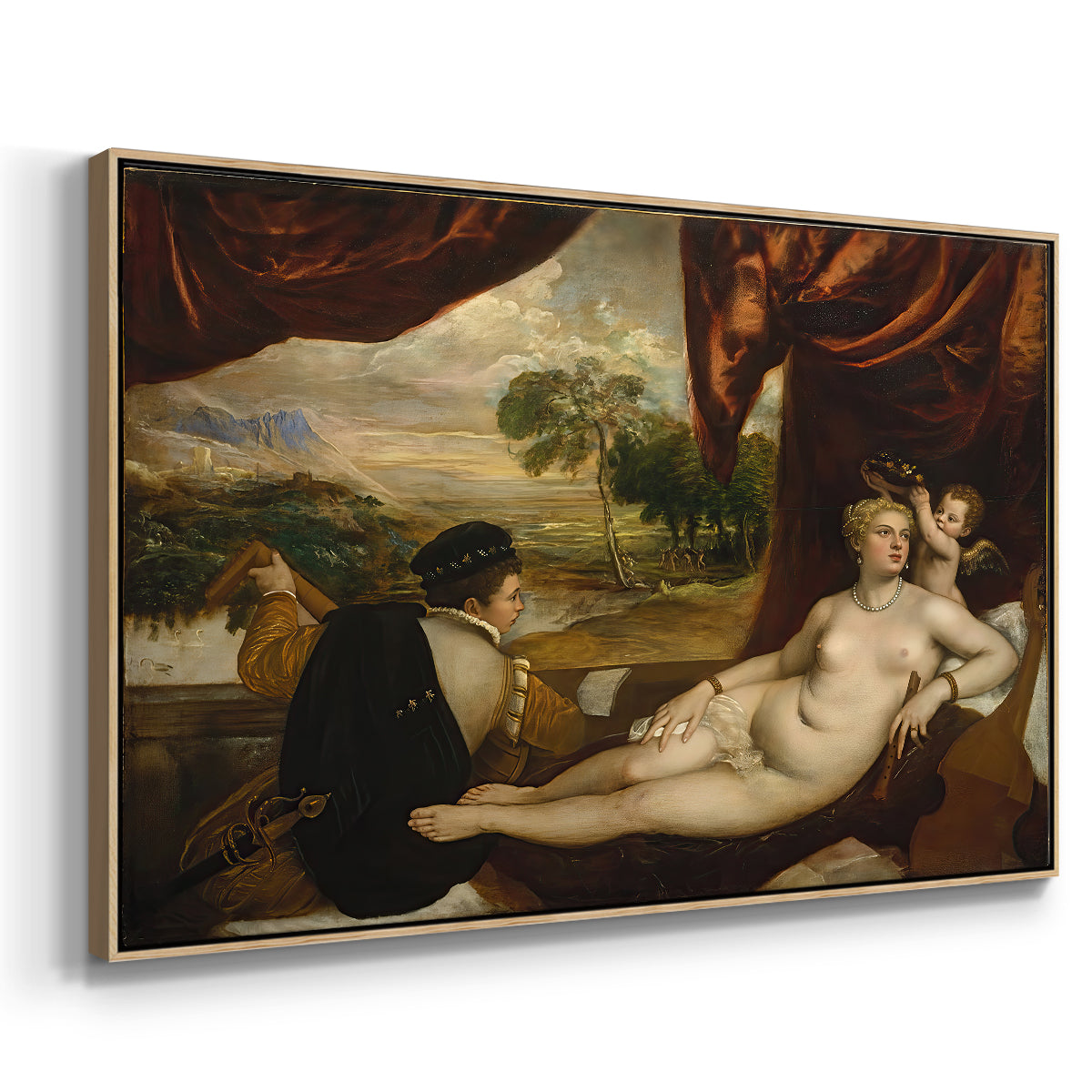Venus and the Lute Player, c. 1565-1570 - Floater Framed Canvas Print
