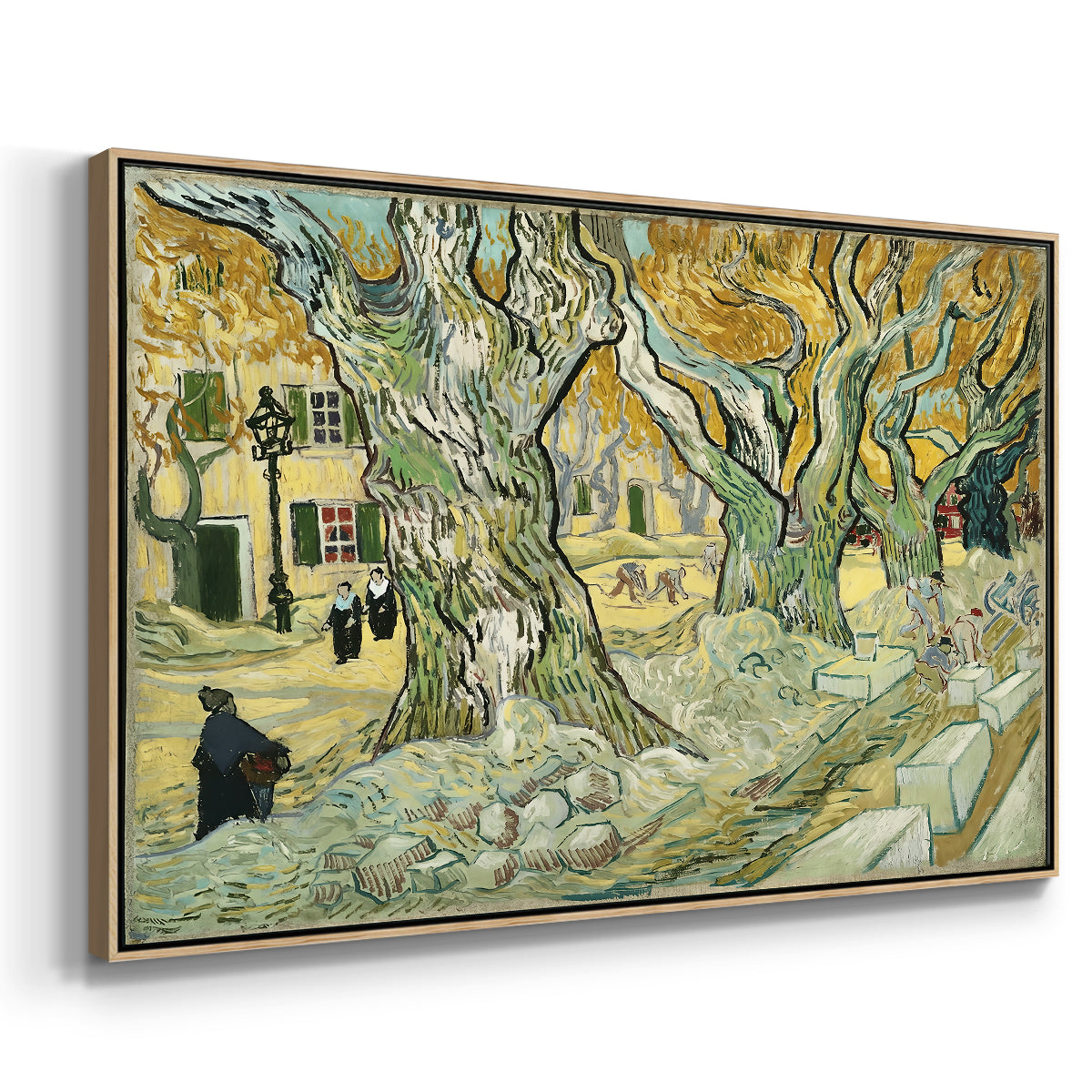 The Large Plane Trees (Road Menders at Saint-Rémy), 1889 - Floater Framed Canvas Print