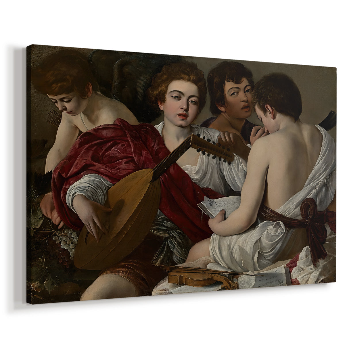 Canvas art print featuring an ensemble of musicians holding lute and singing in close arrangement, displayed at an angle