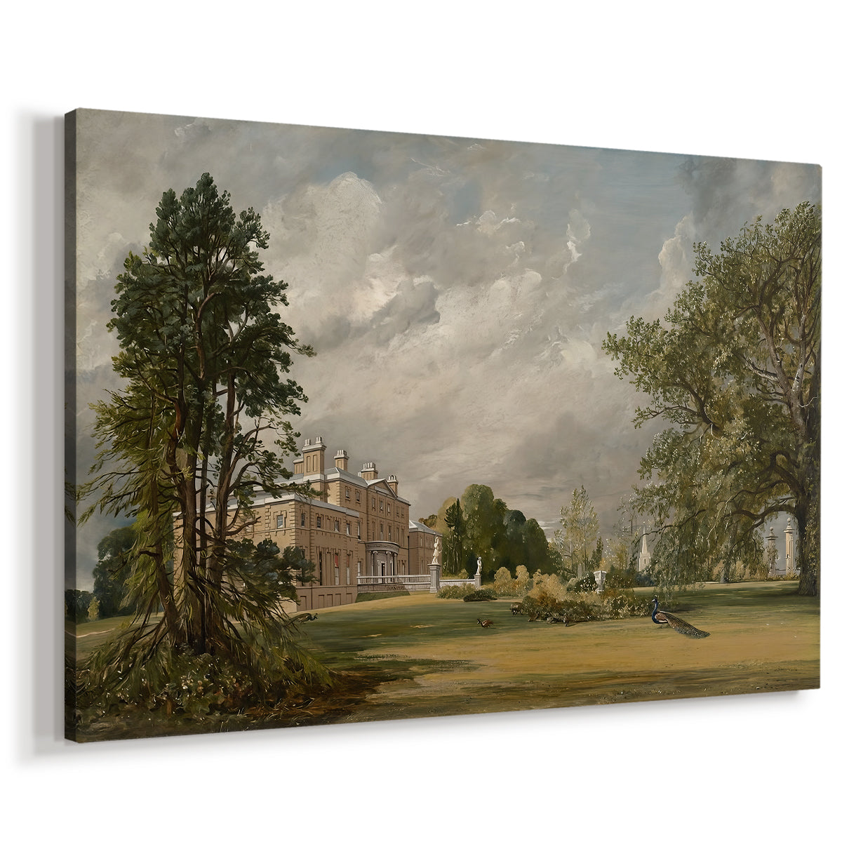 Canvas art print featuring an architectural scene with estate, displayed at an angle