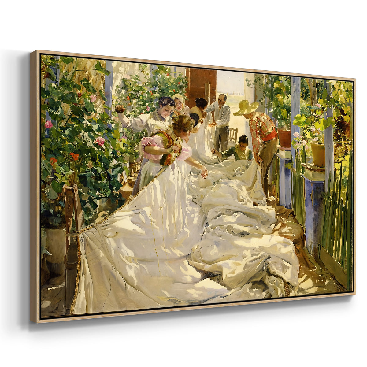 Sewing the Sail, 1896 - Floater Framed Canvas Print