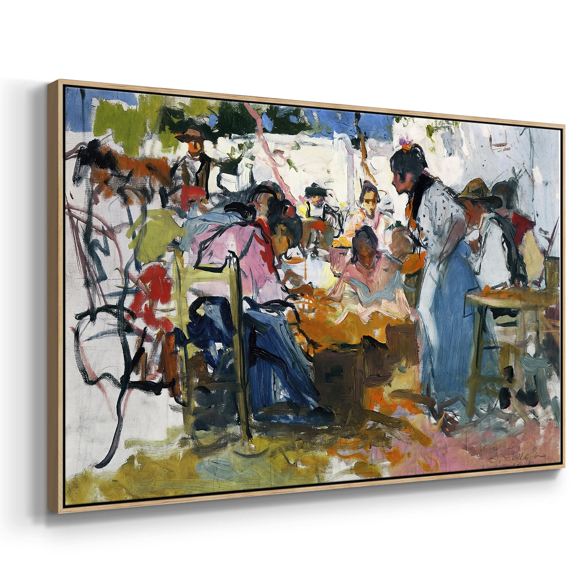 Net Menders in Valencia, 1909 - Floater Framed Canvas Print