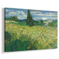 Canvas art print featuring an expressive rural landscape with strong vertical tree form, displayed at an angle