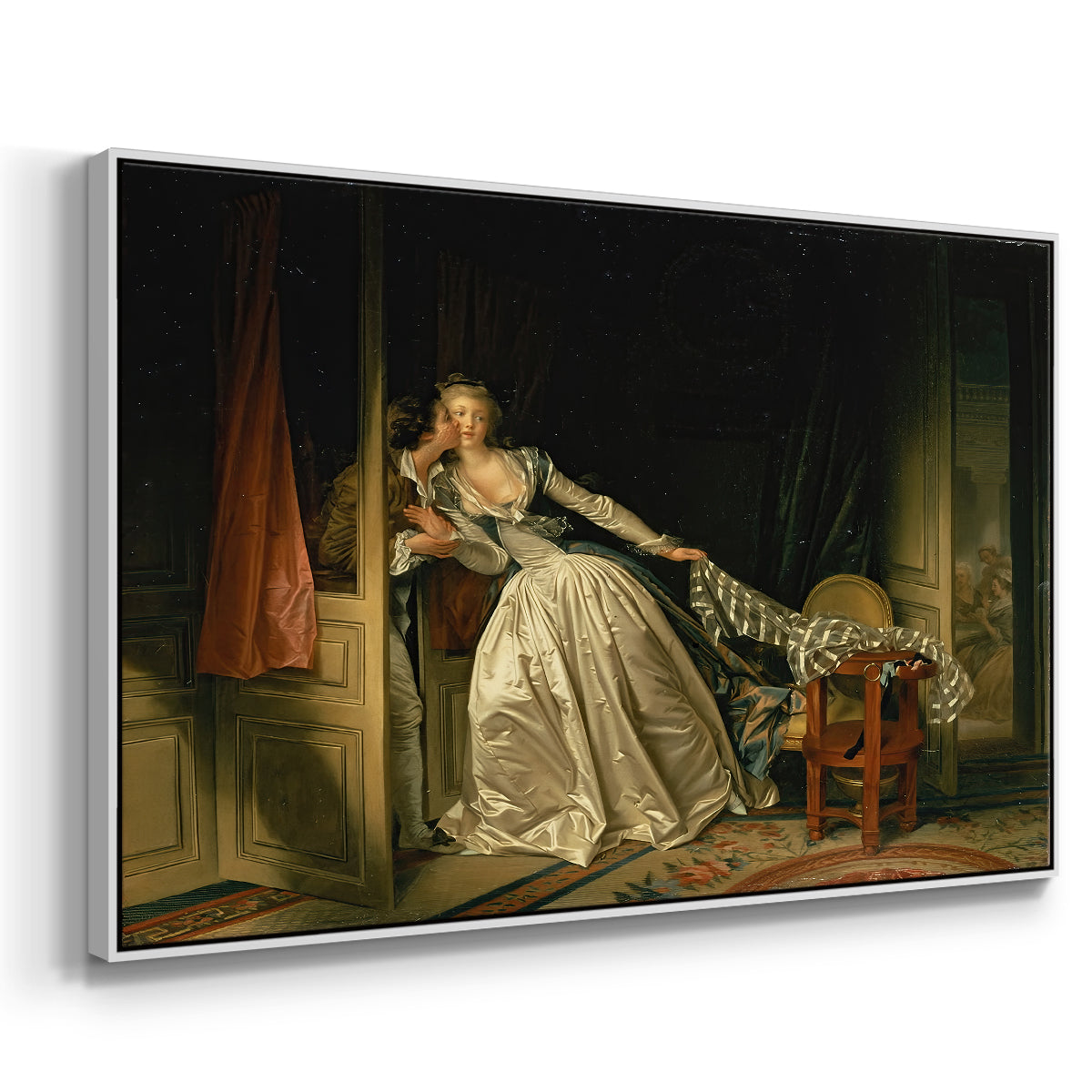 The Stolen Kiss (Le Baiser à la dérobée), c. 1788 - Floater Framed Canvas Print