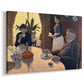 Canvas art print featuring a domestic dining scene in dotted texture, displayed at an angle