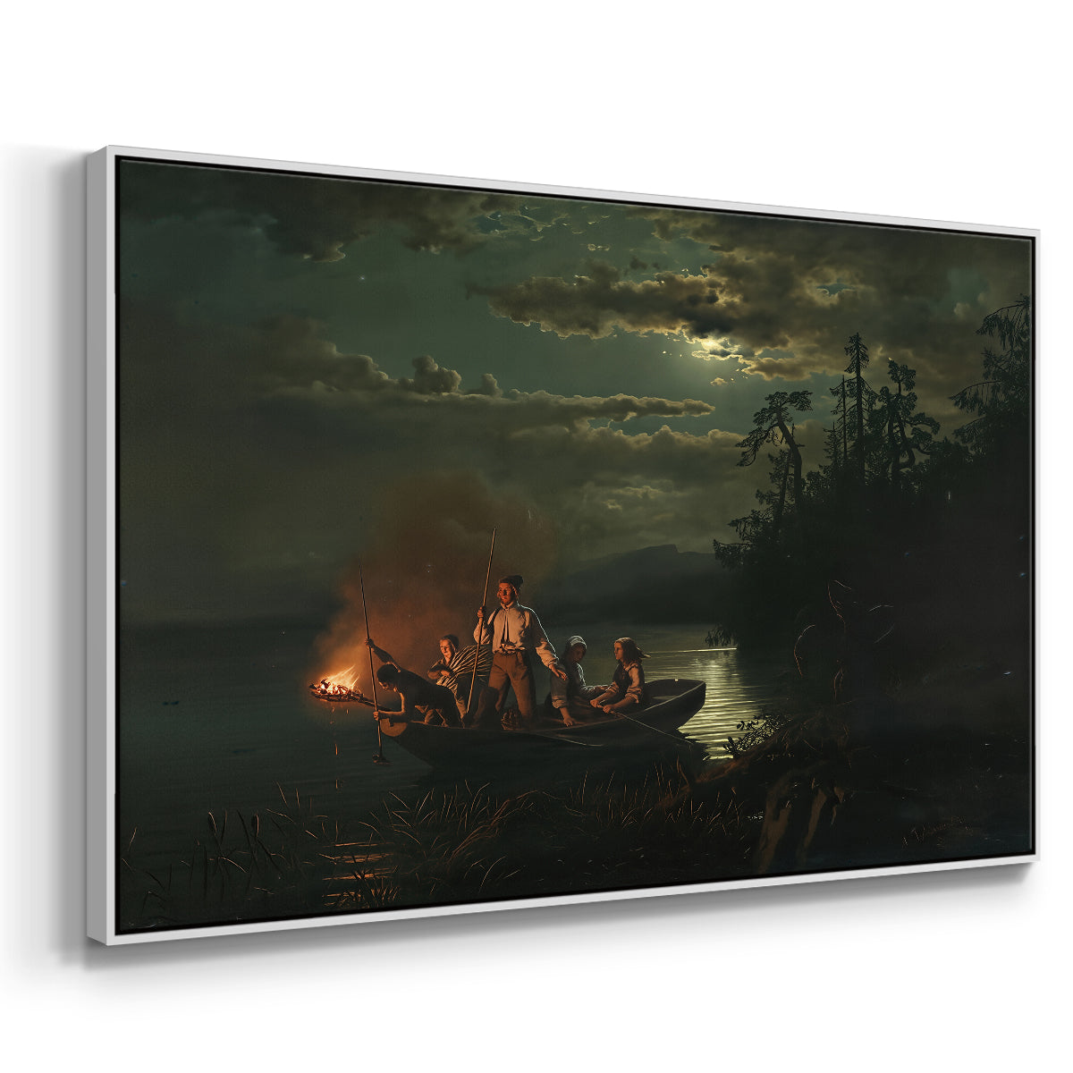 Spear Fishing on Lake Krøderen, 1851 - Floater Framed Canvas Print