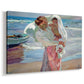 Canvas art print featuring a seaside scene with people near water in relaxed poses, displayed at an angle