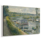 Canvas art print featuring a riverside scene with moored boat used for washing clothes, displayed at an angle