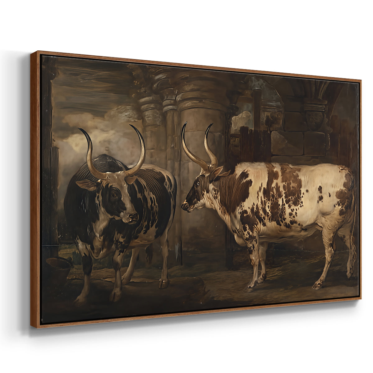 Portraits of Two Extraordinary Oxen, Property of the Earl of Powis, 1814 - Floater Framed Canvas Print