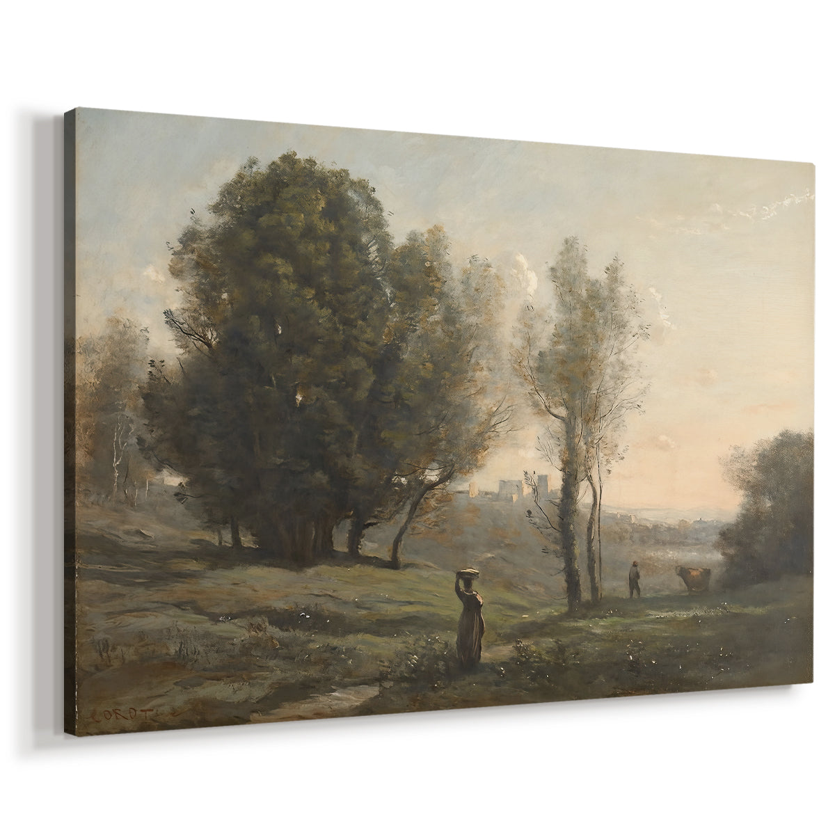 Canvas art print featuring an atmospheric countryside scene with minimal vegetation, displayed at an angle