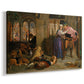 Canvas art print featuring a narrative scene showing figures escaping through richly detailed room, displayed at an angle
