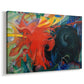 Canvas art print featuring an expressionist painting of opposing forms in motion, displayed at an angle