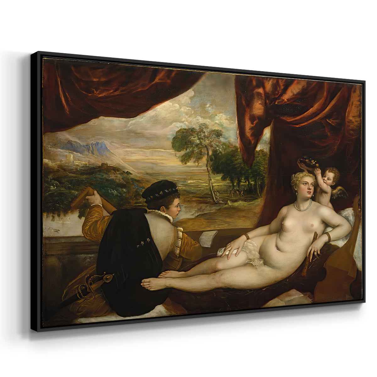 Venus and the Lute Player, c. 1565-1570 - Floater Framed Canvas Print