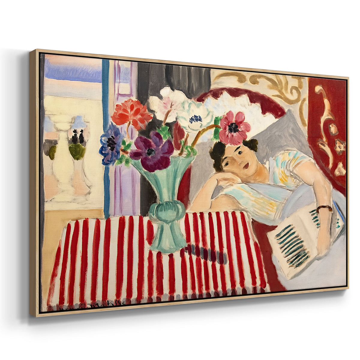 Woman with Anemones (Femme et anémones), c. 1920-1921 - Floater Framed Canvas Print