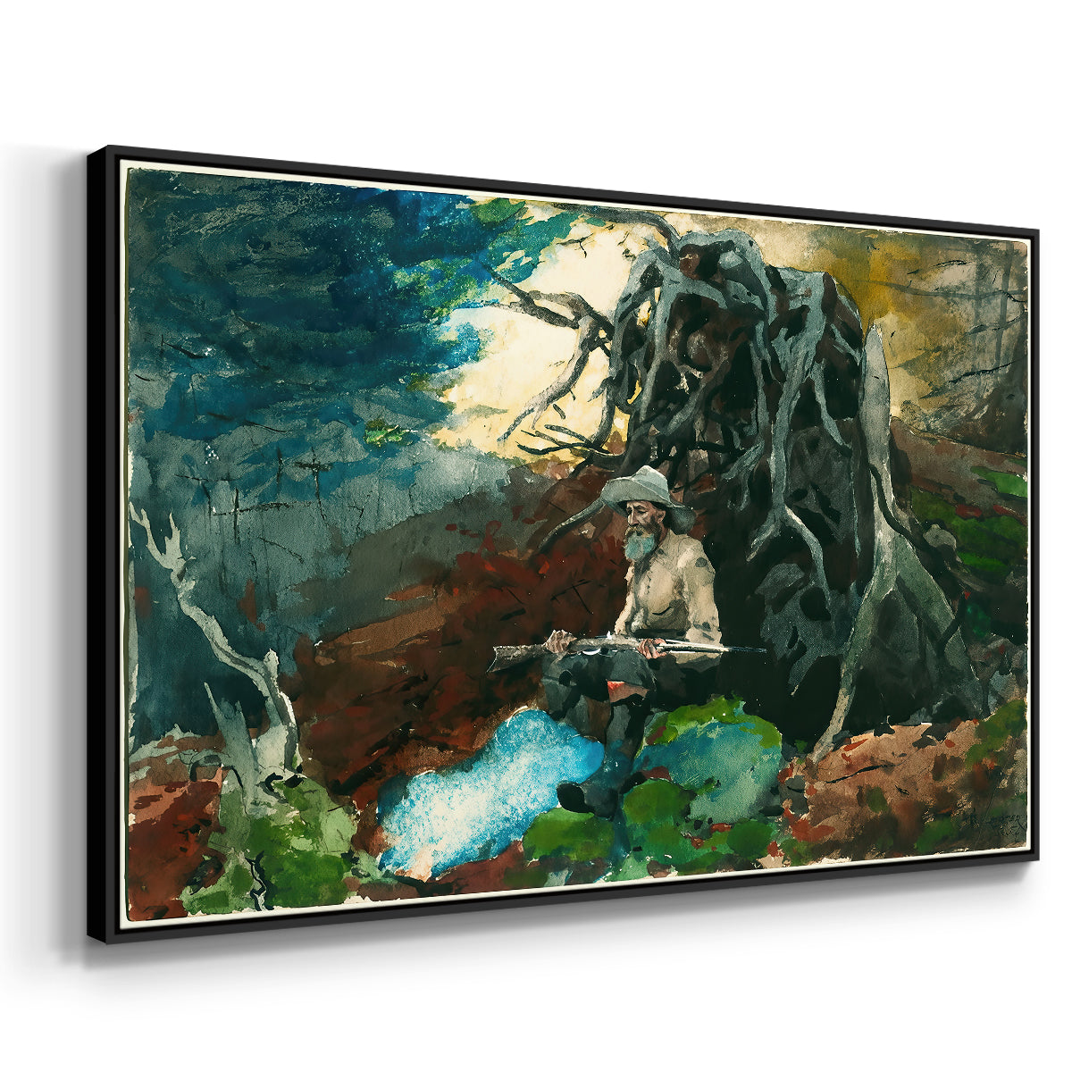 Campfire, Adirondacks, 1892 - Floater Framed Canvas Print