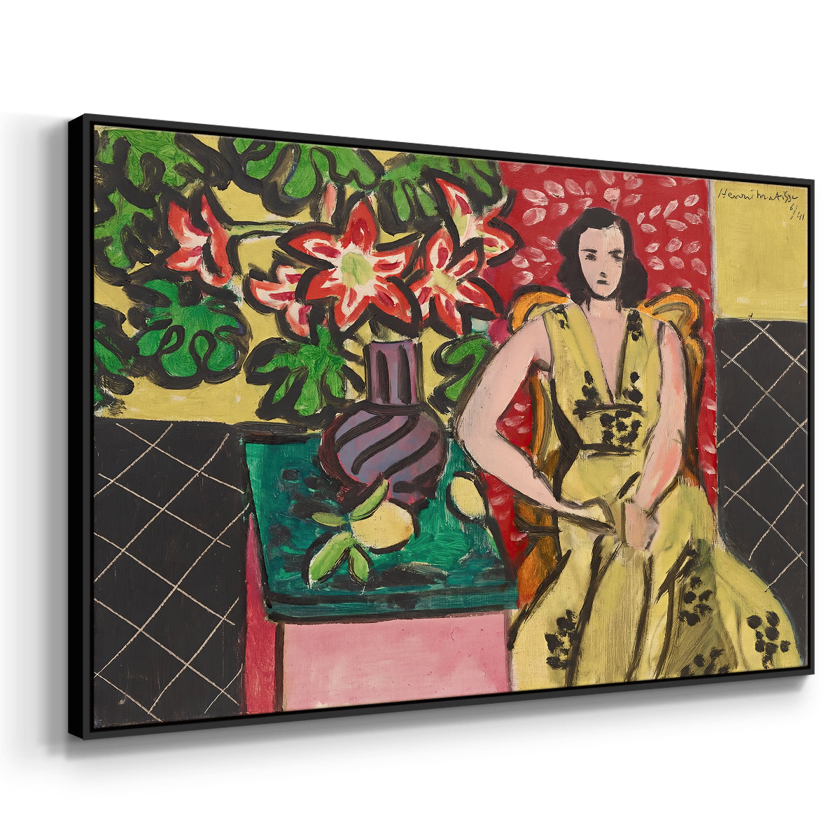 Seated Woman with a Vase of Amaryllis, 1941 - Floater Framed Canvas Print