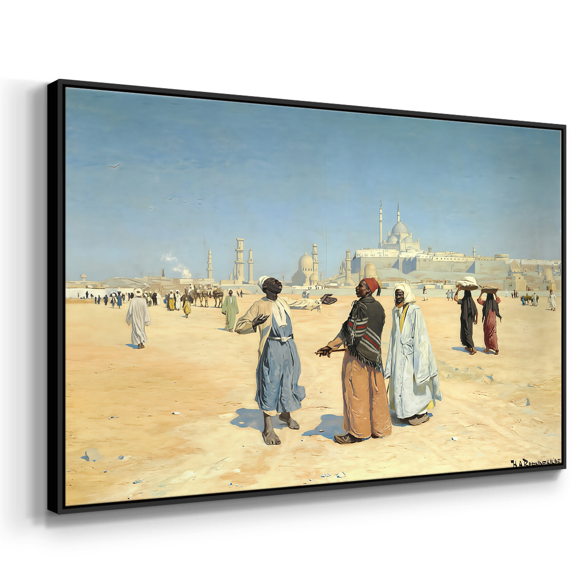 View from the Desert of Cairo with Citadel and Mamluk Tombs in the Background, c. 1889-1890 - Floater Framed Canvas Print