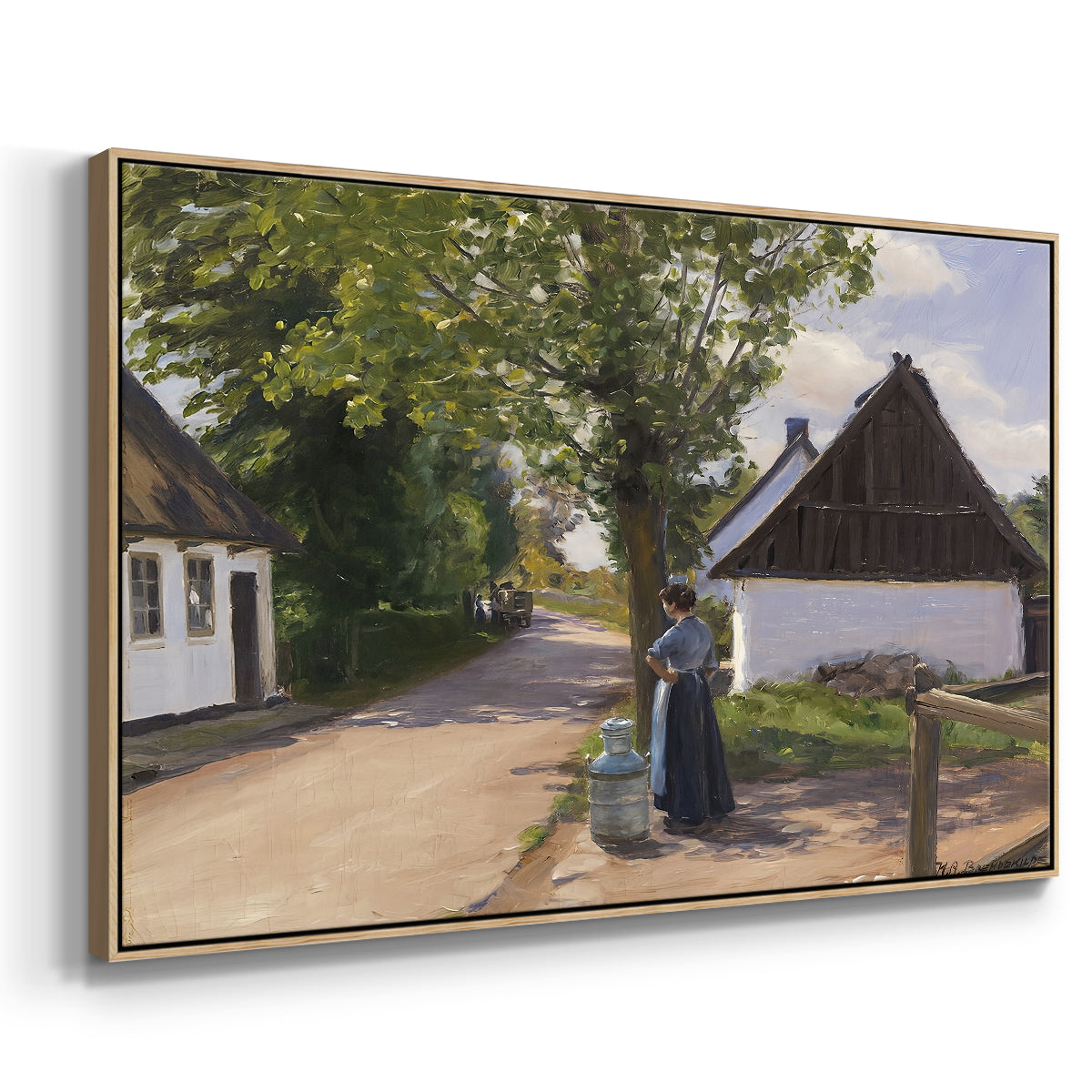 Danish Village Street with Woman and Milkman, 1880 - Floater Framed Canvas Print