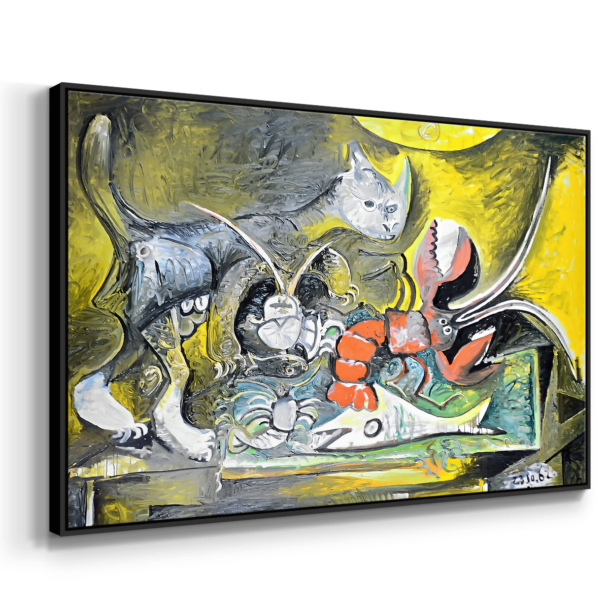 Still Life with Cat and Lobster, 1962 - Floater Framed Canvas Print