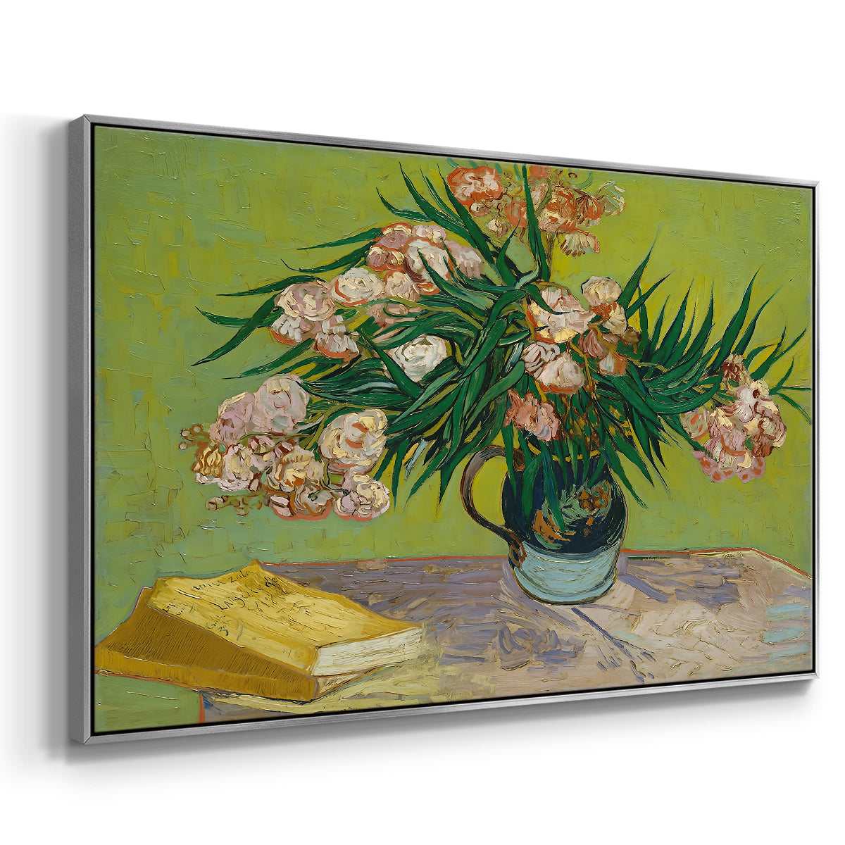 Vase with Oleanders and Books, 1888 - Floater Framed Canvas Print