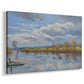 Canvas art print featuring a calm river scene with shoreline, displayed at an angle