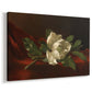 Canvas art print featuring a floral still life with single flower and soft lighting, displayed at an angle
