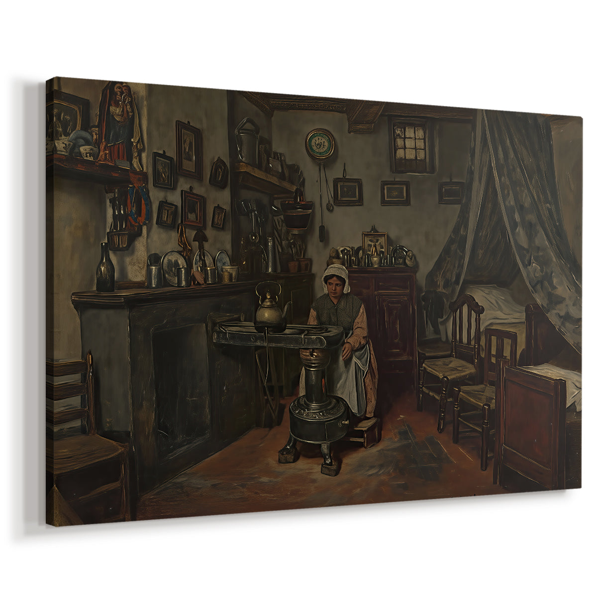 Canvas art print featuring an indoor scene with soft light entering through window, displayed at an angle