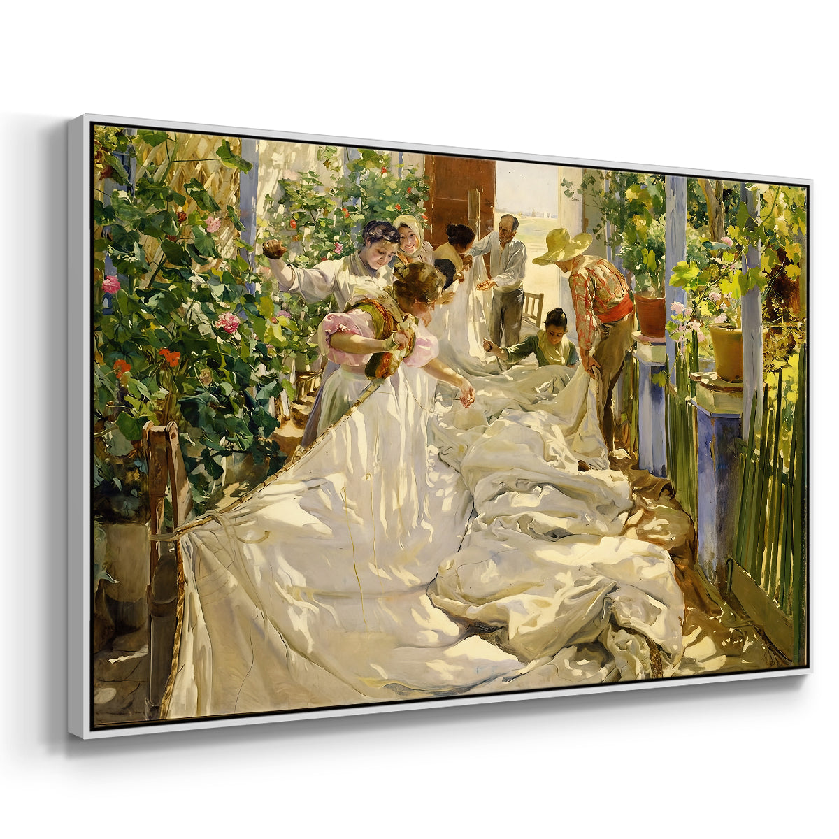 Sewing the Sail, 1896 - Floater Framed Canvas Print