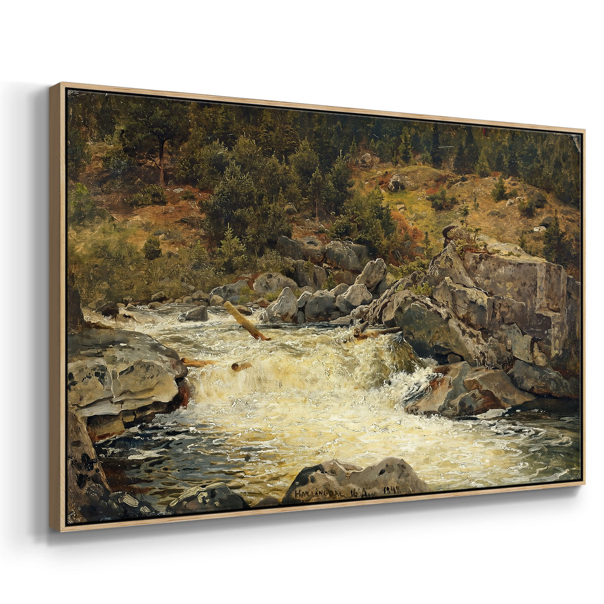 Waterfall in Hallingdal, 1848 - Floater Framed Canvas Print