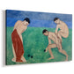 Canvas art print featuring an expressive scene of people engaged in an outdoor lawn game, displayed at an angle