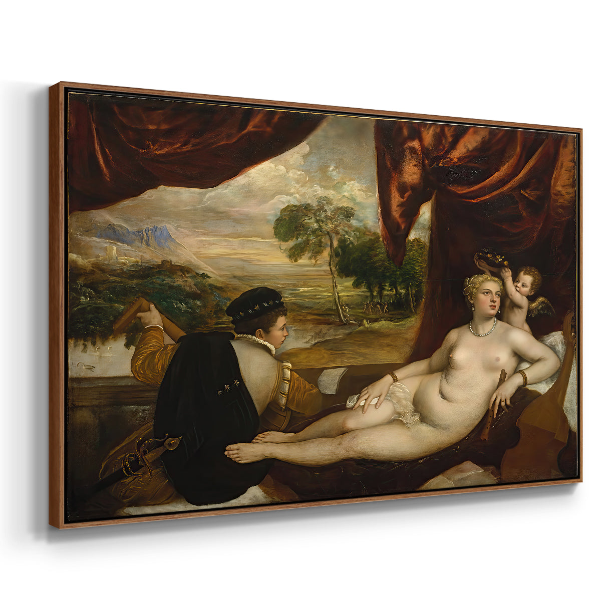Venus and the Lute Player, c. 1565-1570 - Floater Framed Canvas Print